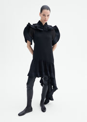 Asymmetric Pleated Georgette Dress - Black - CO Collections